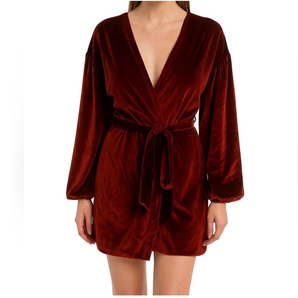 Choosy Velvet Mini Dress Red Long Puff Sleeve Women Size XS NWT Valentine’s Day